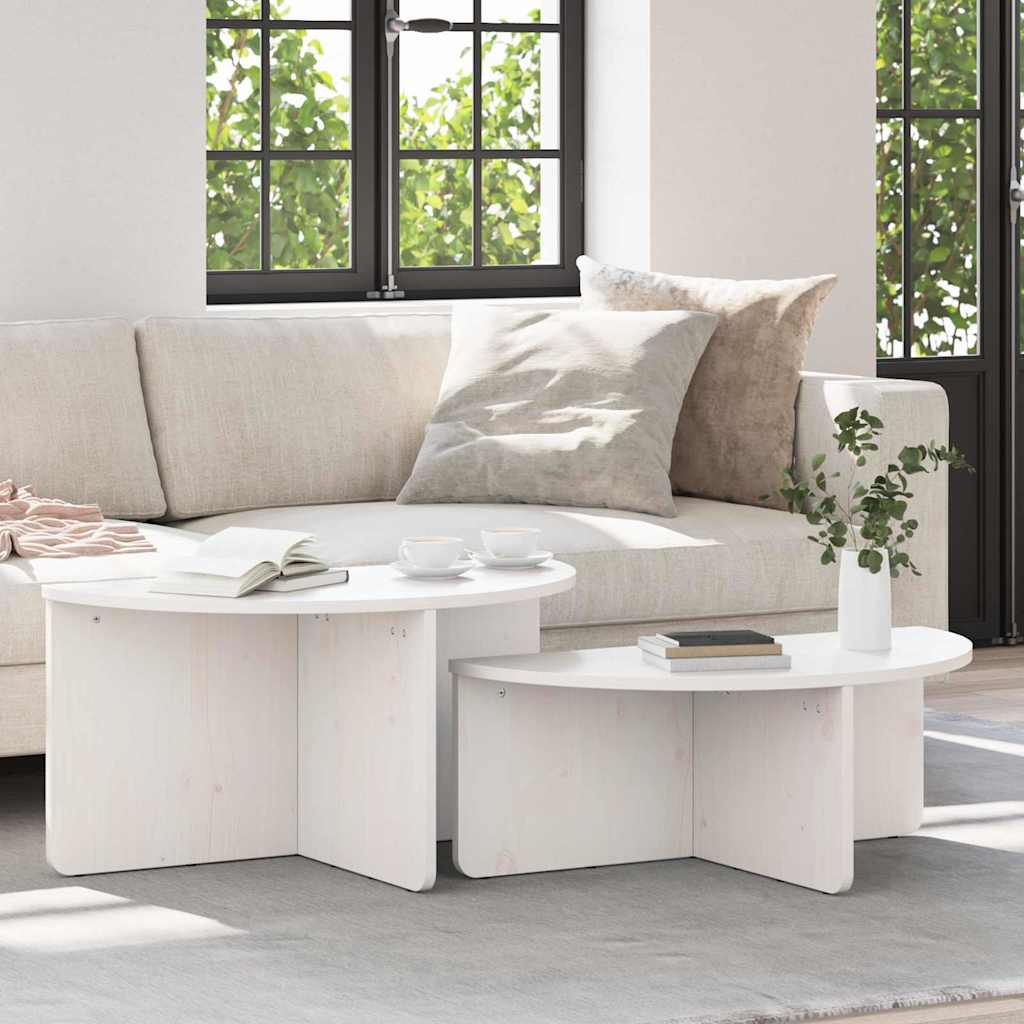 Sofabord 2 pcs Hvid Massivt fyrretræ