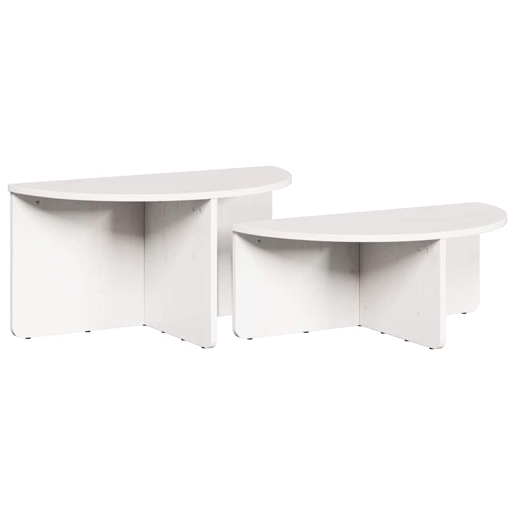 Sofabord 2 pcs Hvid Massivt fyrretræ