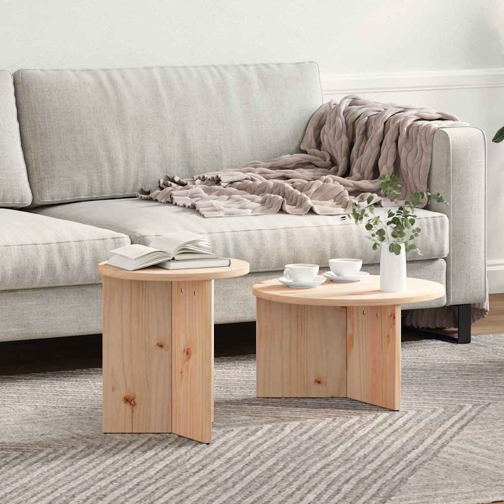Sofabord 2 pcs Naturfarvet Massivt fyrretræ