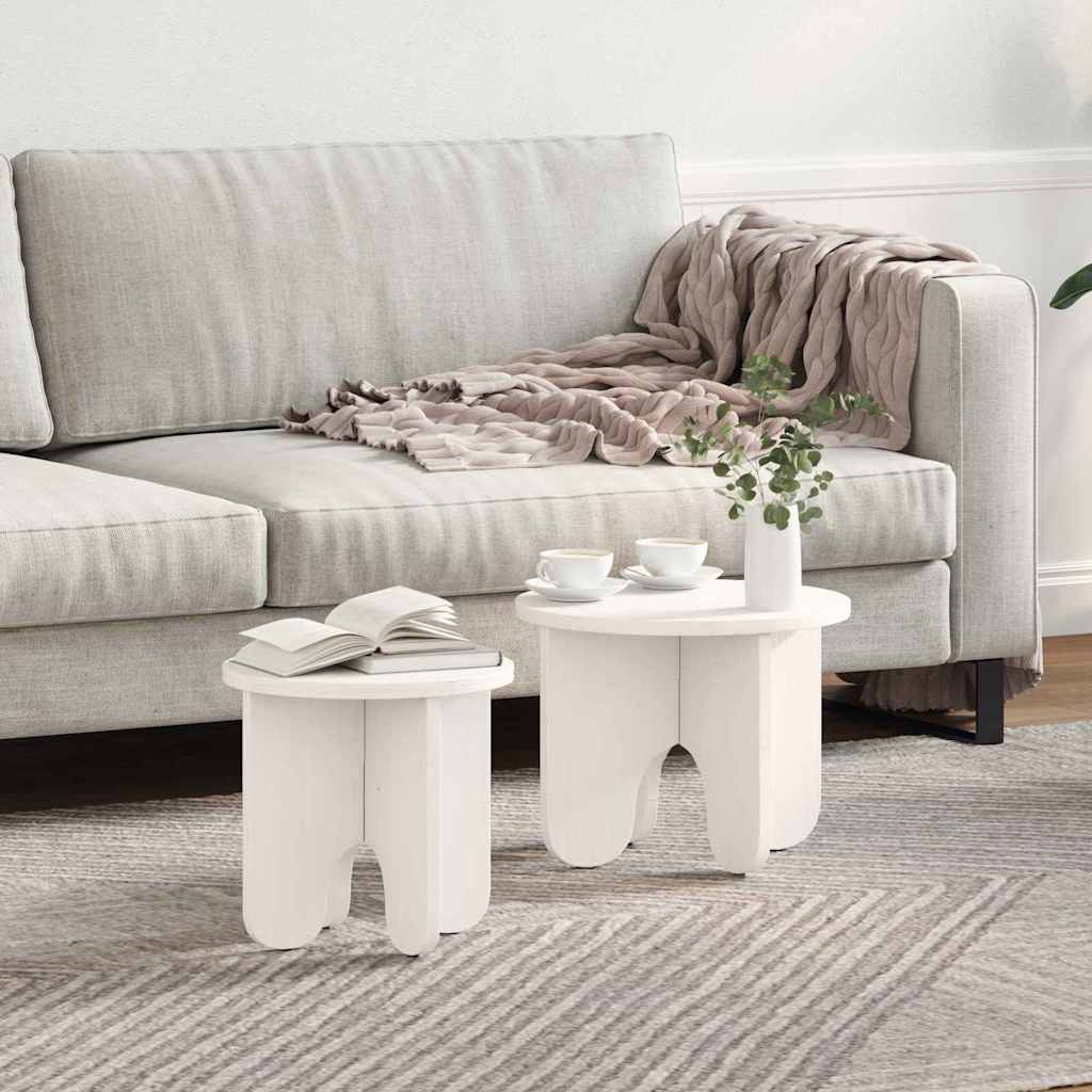 Sofabord 2 pcs Hvid Massivt fyrretræ