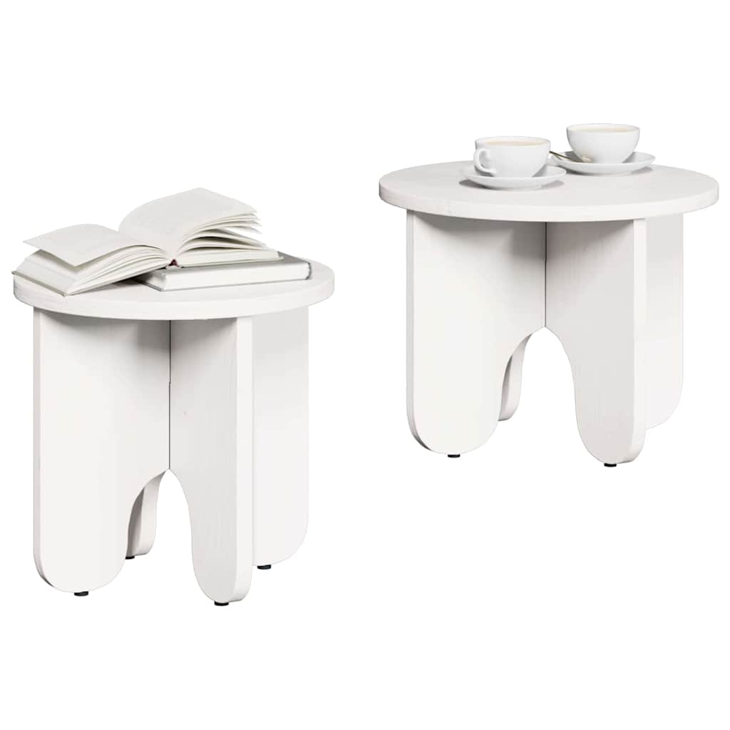Sofabord 2 pcs Hvid Massivt fyrretræ