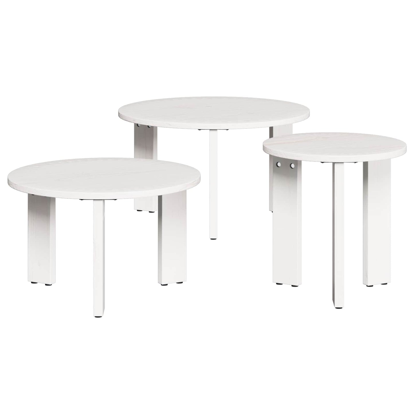 Sofabord 3 pcs Hvid Massivt fyrretræ