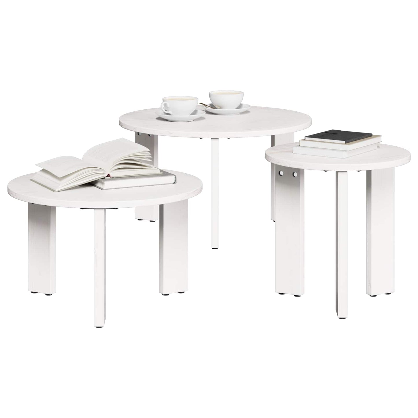 Sofabord 3 pcs Hvid Massivt fyrretræ