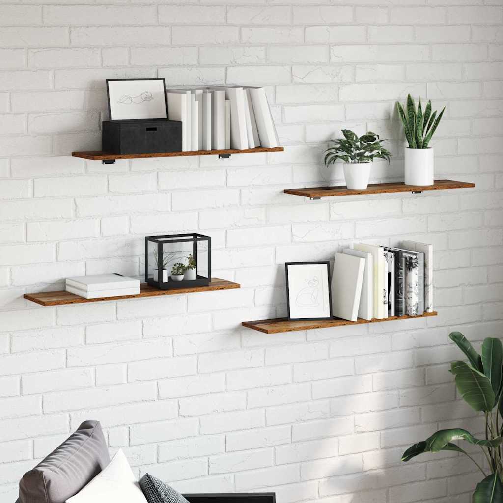 Boghylde Bræt 4 pcs Brun 80 x 20 x 1,5 cm Konstrueret træ billede