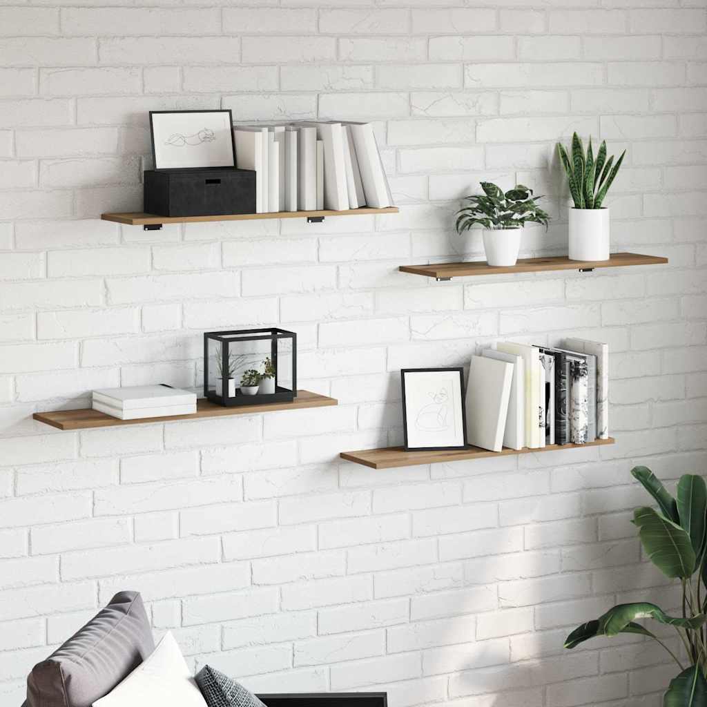Boghylde Bræt 3 niveauer 4 pcs 80 x 20 x 1,5 cm Konstrueret træ billede