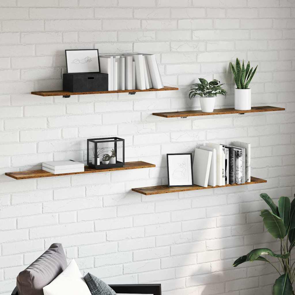 Boghylder - sæt med 4 hyldebrætter i brun, 100 × 20 × 1,5 cm, konstrueret træ