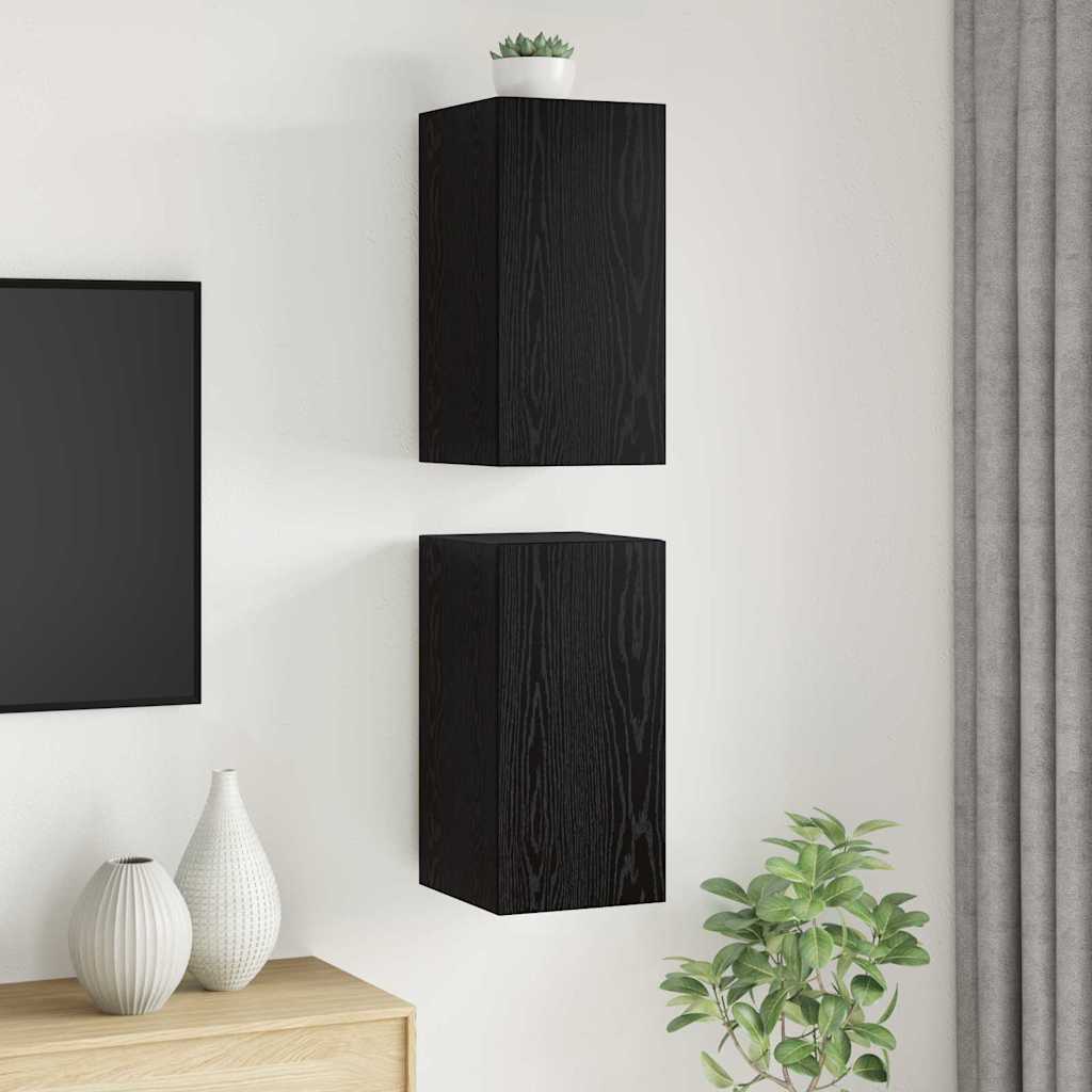 Væg TV Skab 2 pcs Sort eg 30,5 x 30 x 60 cm Konstrueret træ