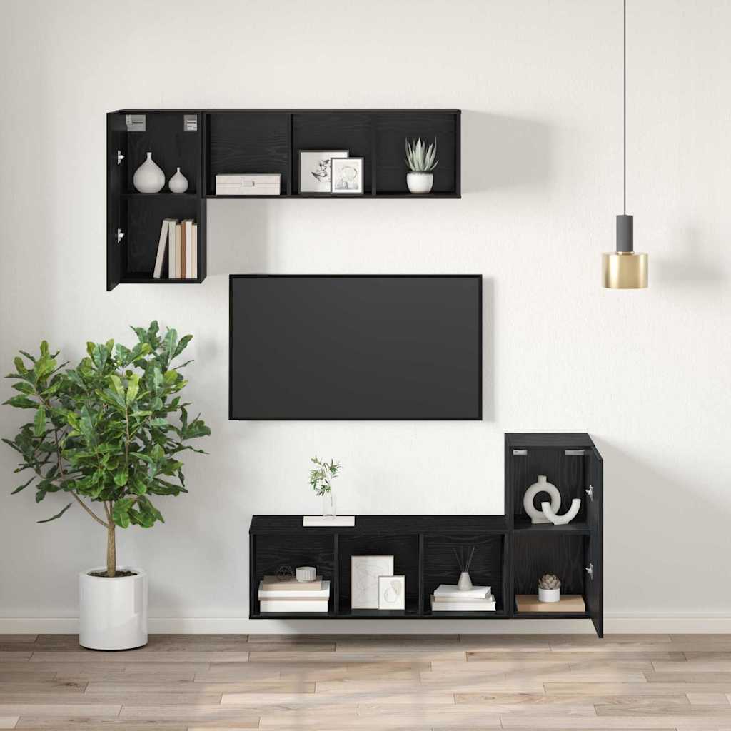 Væg TV Skab 2 pcs Sort eg 30,5 x 30 x 60 cm Konstrueret træ