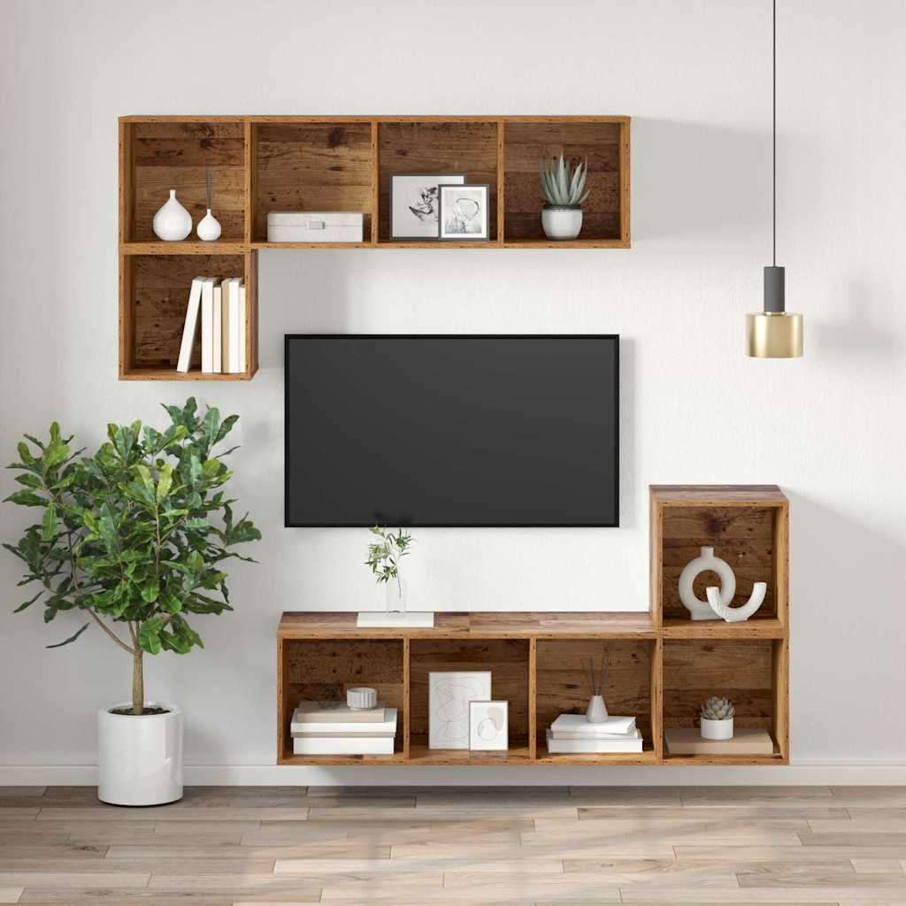 TV-møbelsæt Gammelt træ 37 x 37 x 107 cm Konstrueret træ