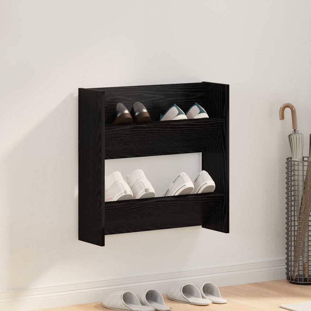 Sko skab med hylde Sort eg 60 x 18 x 60 cm Konstrueret træ