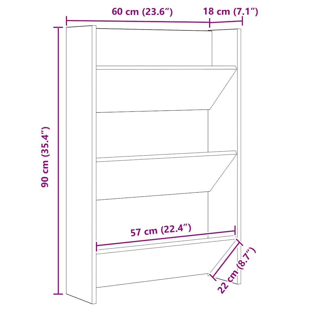 Sko skab 2 pcs Sort eg 60 x 18 x 90 cm Konstrueret træ