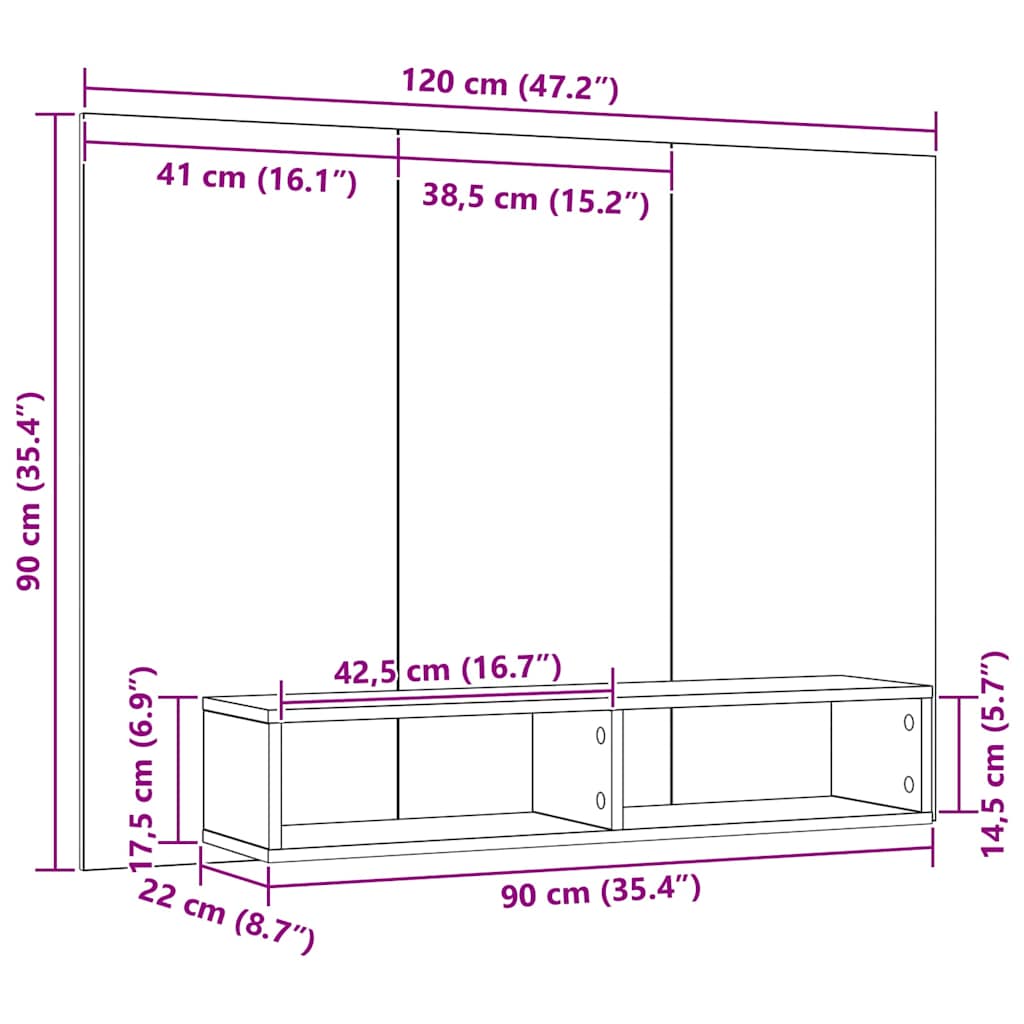 TV-møbelsæt Sort eg 120 x 23,5 x 90 cm Konstrueret træ