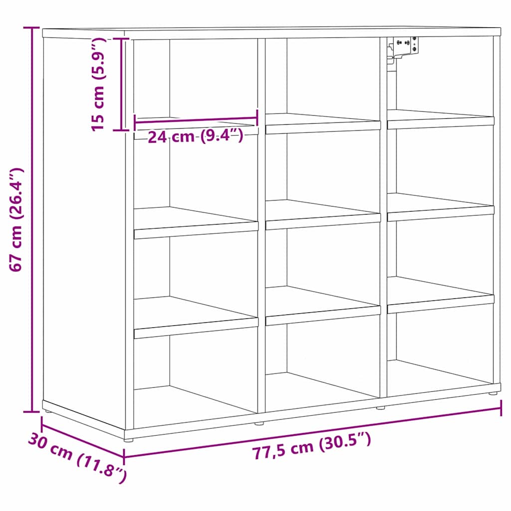 Sko skab med hylde Sort eg 77,5 x 30 x 67 cm Konstrueret træ