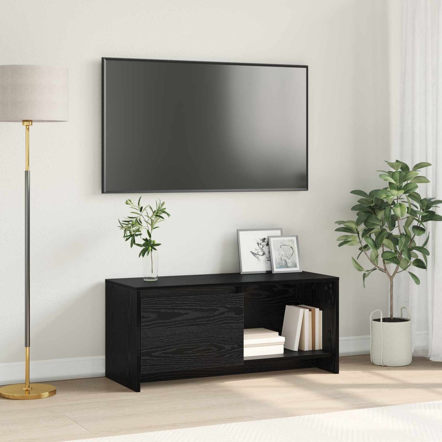 TV-møbelsæt Vægmonteret Sort eg 90 x 35 x 40 cm Konstrueret træ