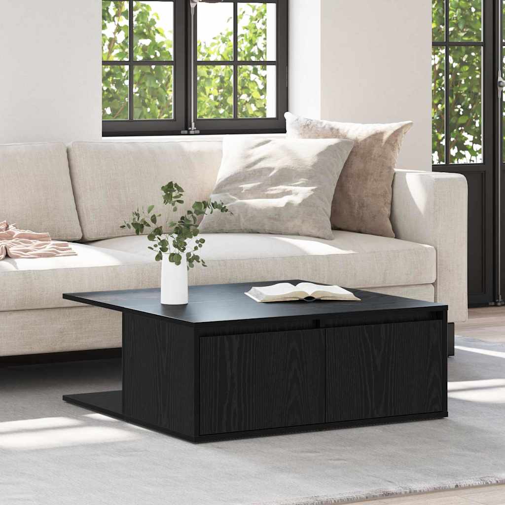 Sofabord med skuffe Sort eg 80 x 80 x 31 cm Konstrueret træ