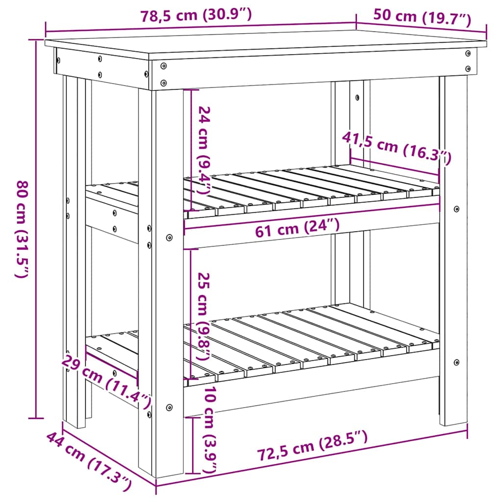Arbejdsbænk med hylde 78,5 x 50 x 80 cm Massivt fyrretræ