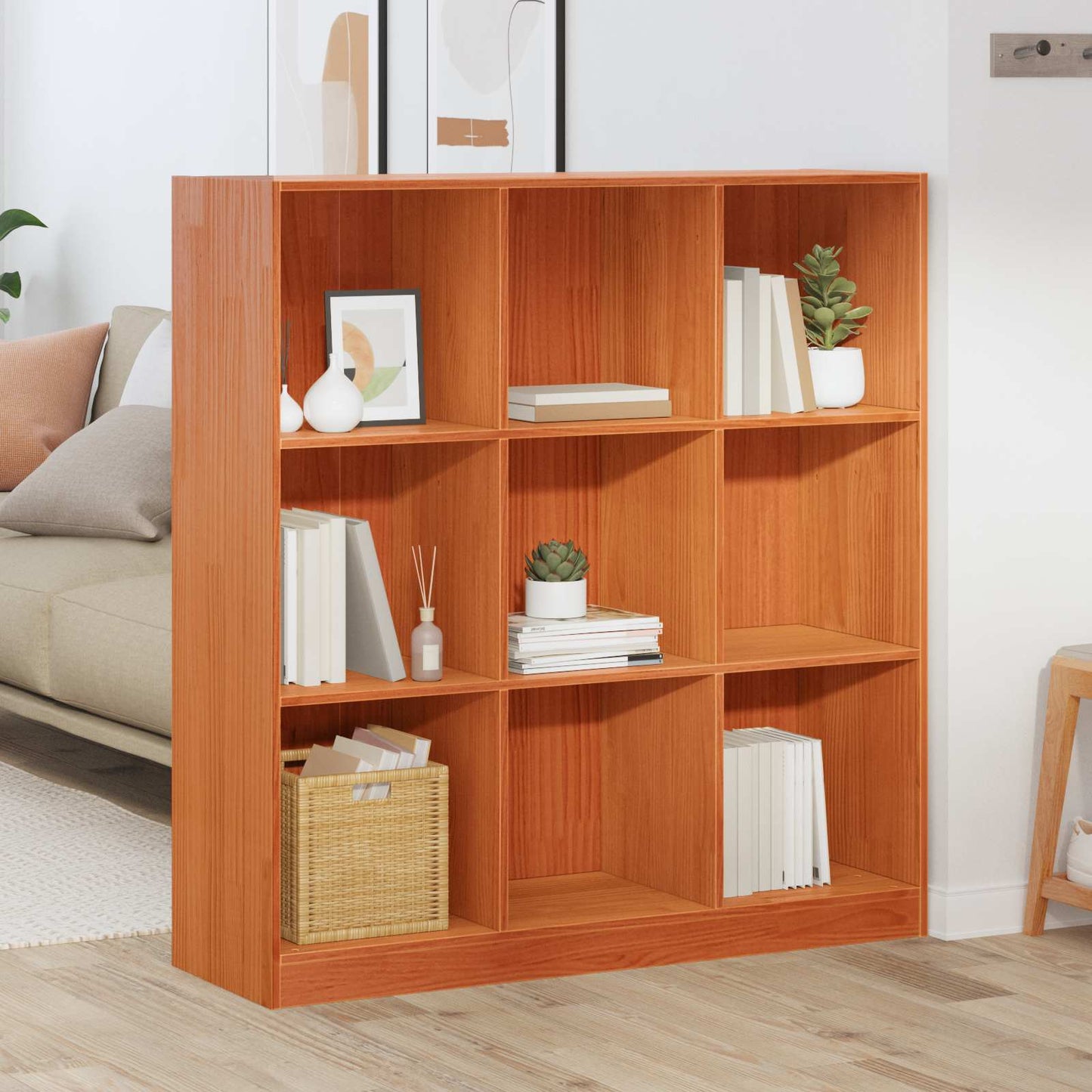 Bogskab Voks brun 104 x 33 x 110 cm Massiv fyrretræ