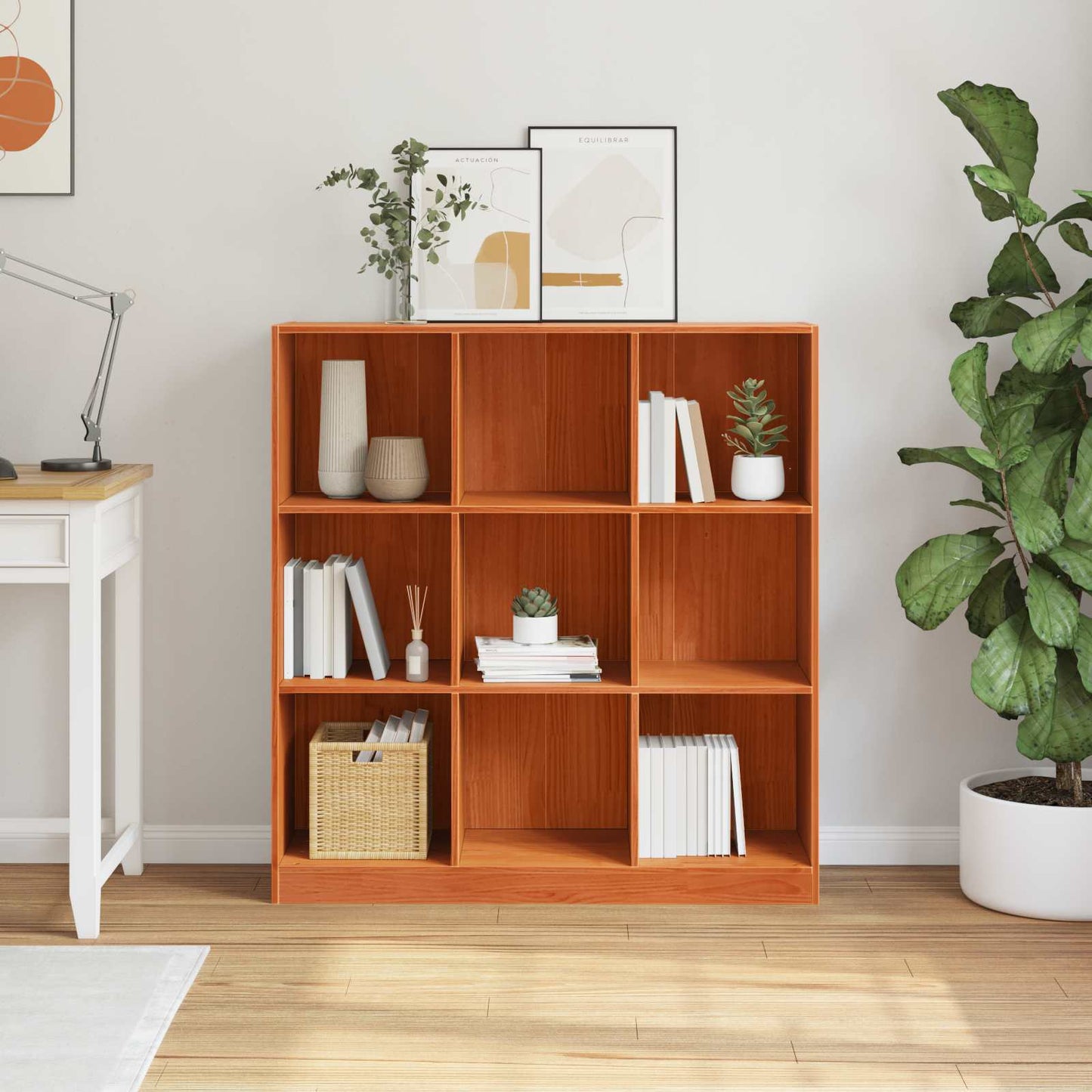Bogskab Voks brun 104 x 33 x 110 cm Massiv fyrretræ