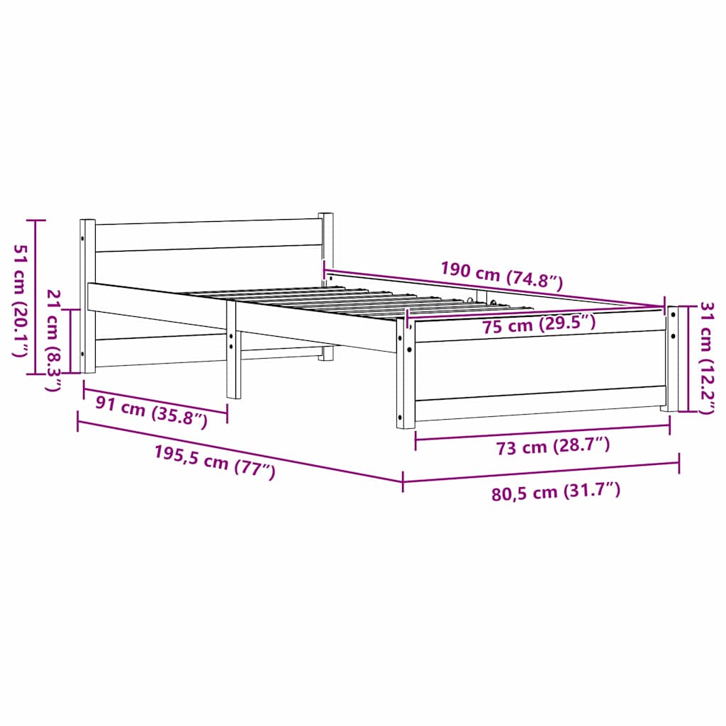 Sengestel Voks brun 195,5 x 80,5 x 51 cm Massiv fyrretræ