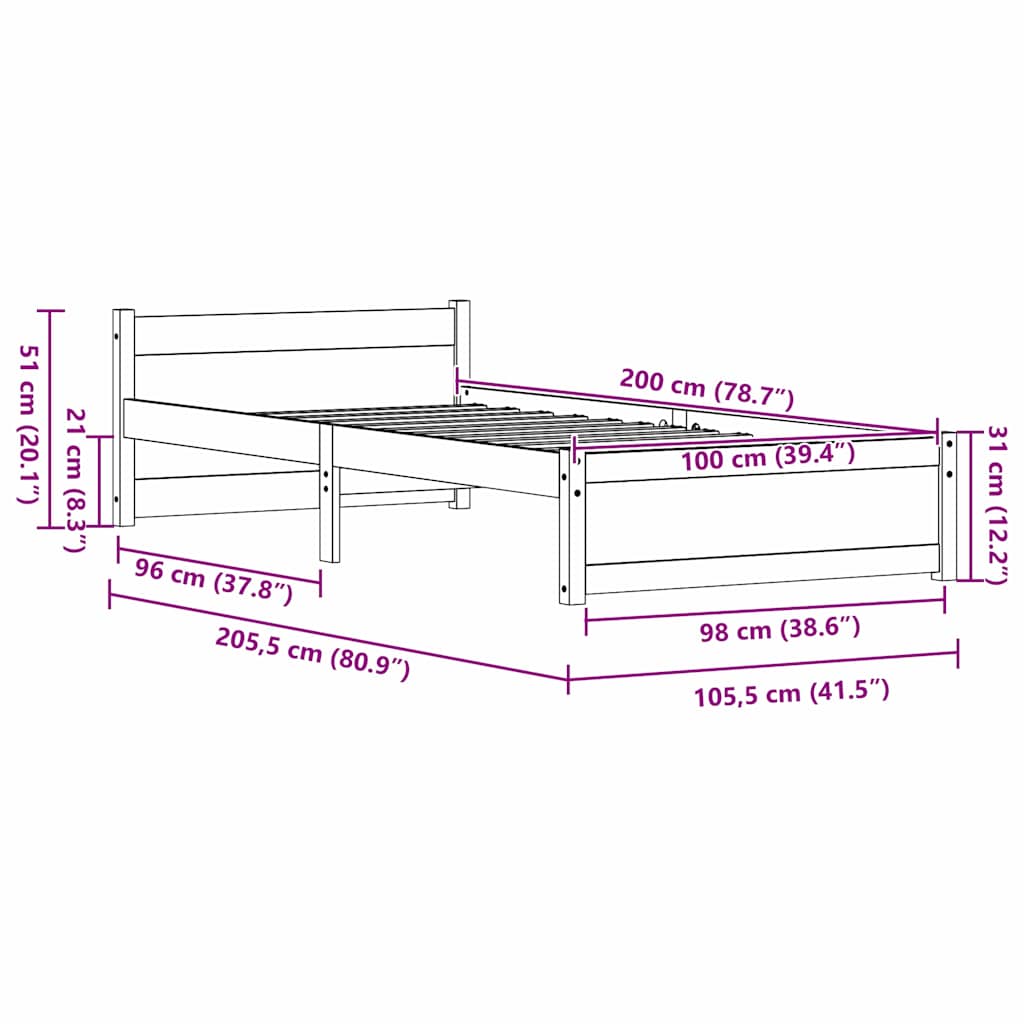 Sengestel Voks brun 205,5 x 105,5 x 51 cm Massiv fyrretræ