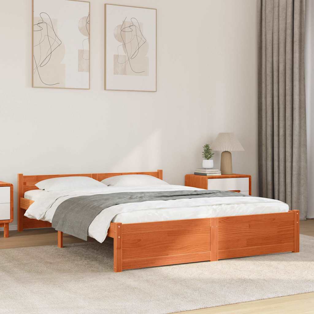 Sengestel Voks brun 205,5 x 145,5 x 51 cm Massiv fyrretræ