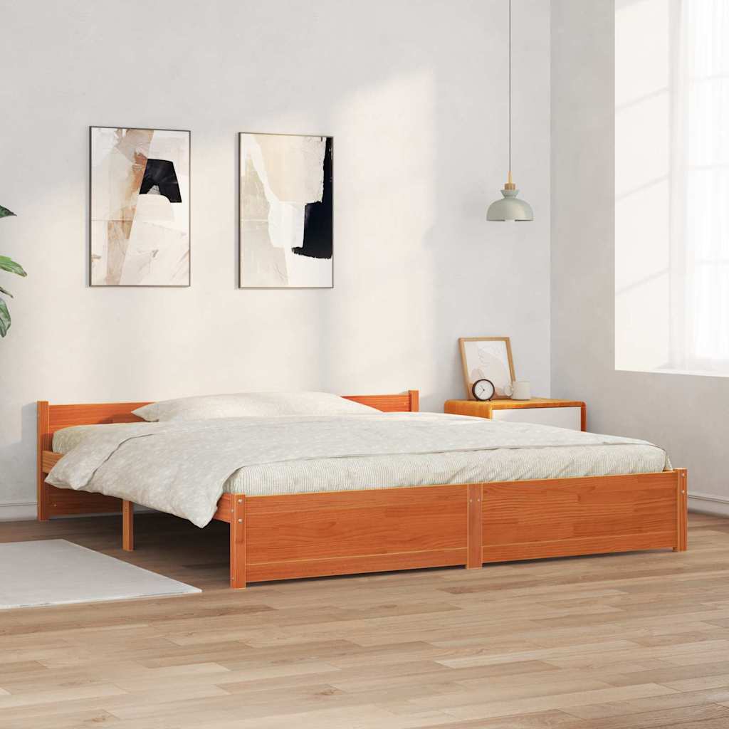 Sengestel Voks brun 205,5 x 205,5 x 51 cm Massiv fyrretræ