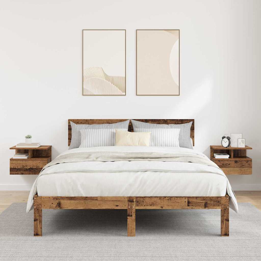 Flydende Natbord med skuffe 2 pcs Gammelt træ 40 x 31 x 28 cm billede