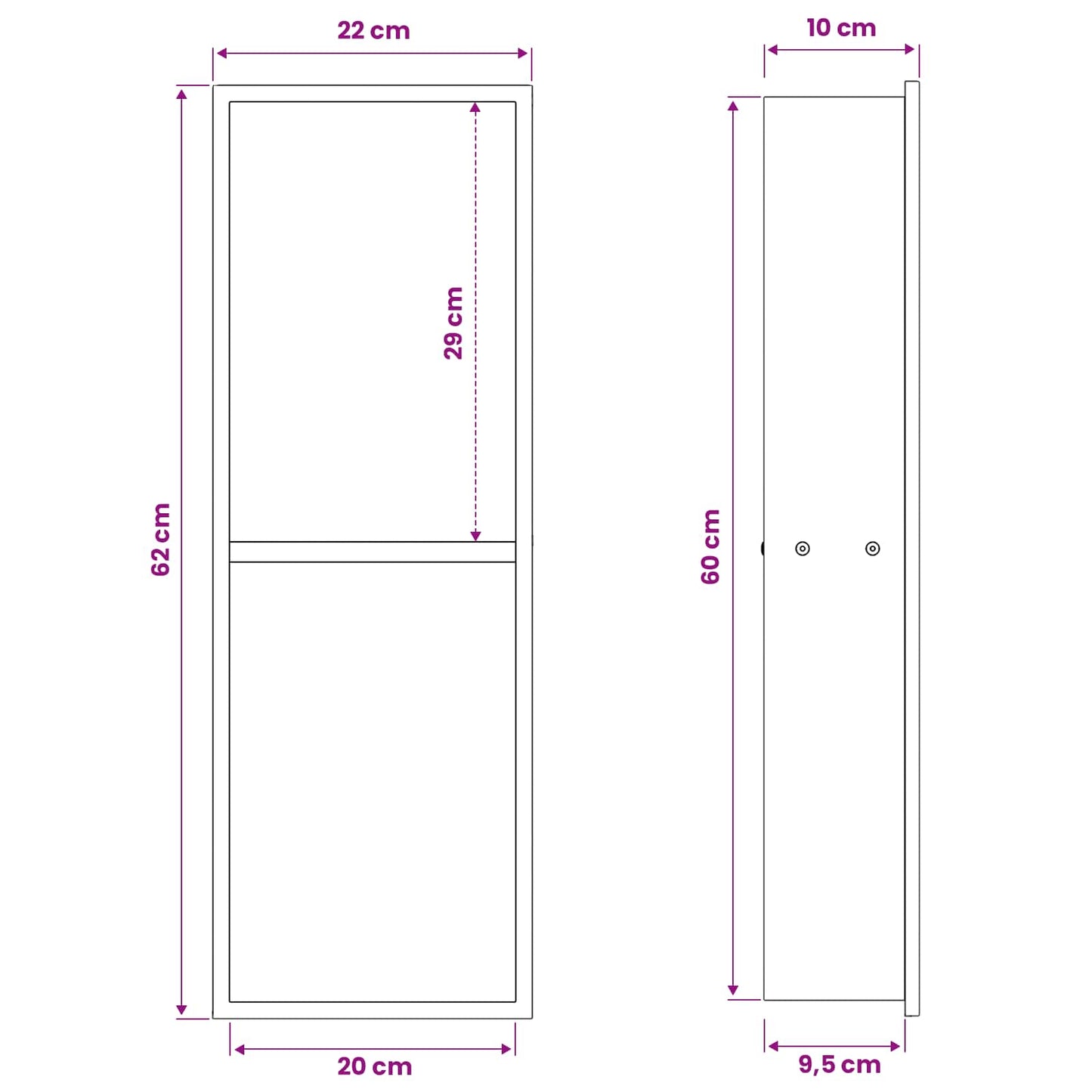 Bruse Niche Sort 60 x 20 x 9,5 cm Rustfrit stål