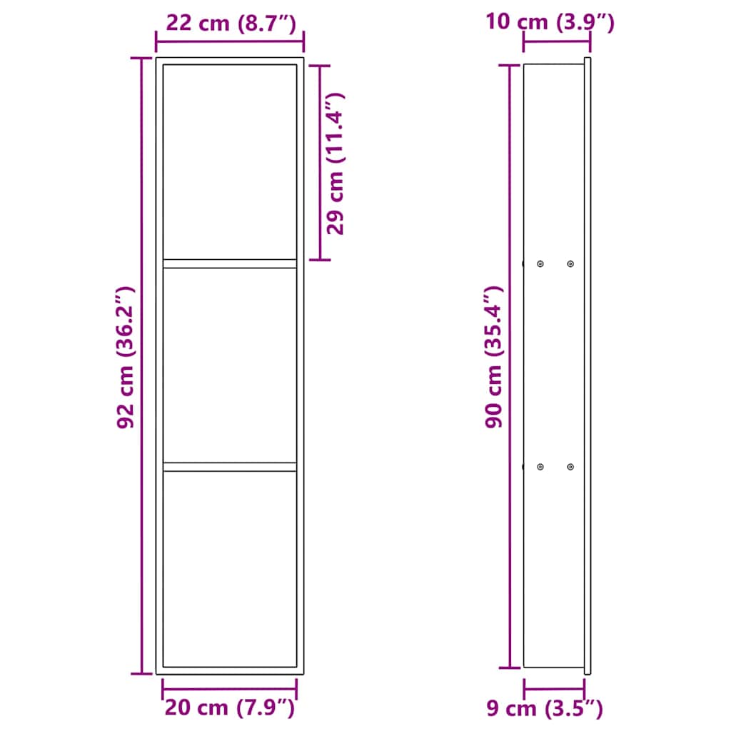 Bruse Niche Sort 90 x 20 x 9,5 cm Rustfrit stål