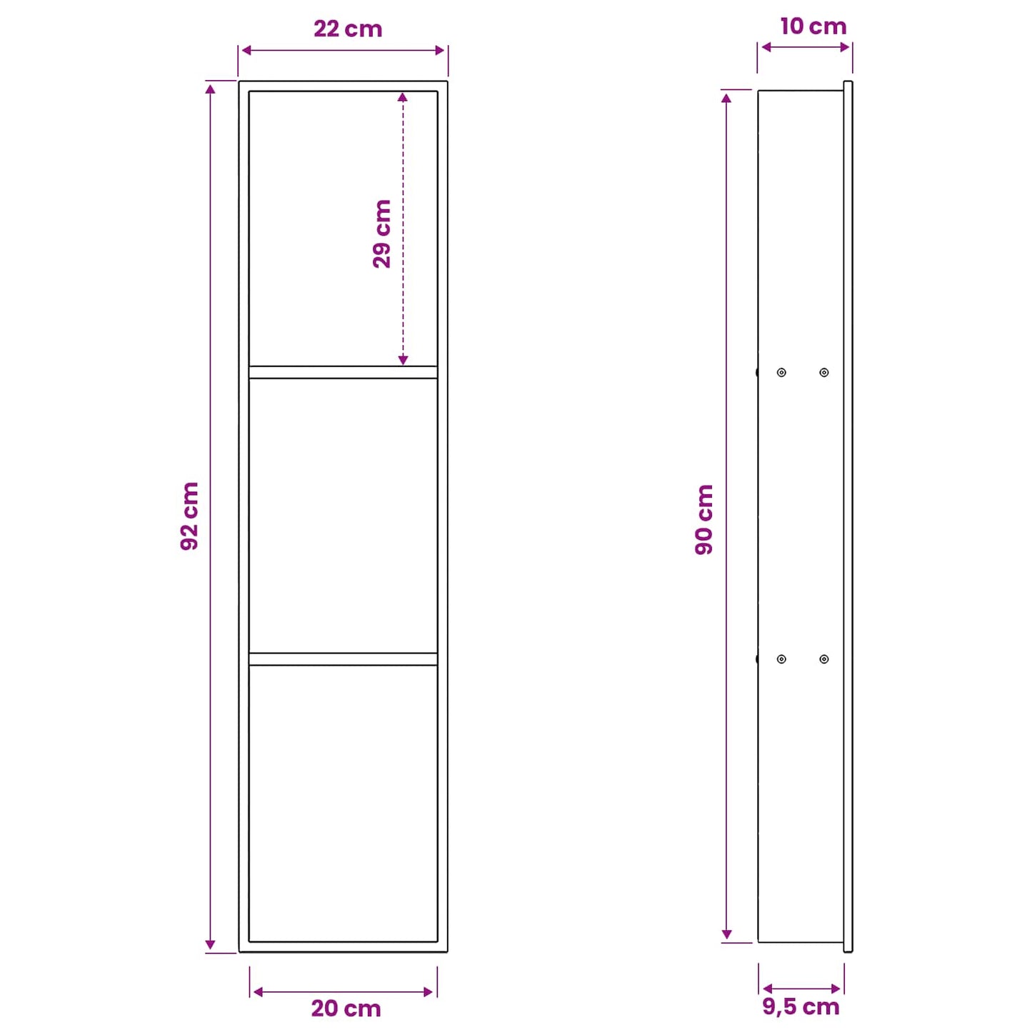 Bruse Niche Sort 90 x 20 x 9,5 cm Rustfrit stål