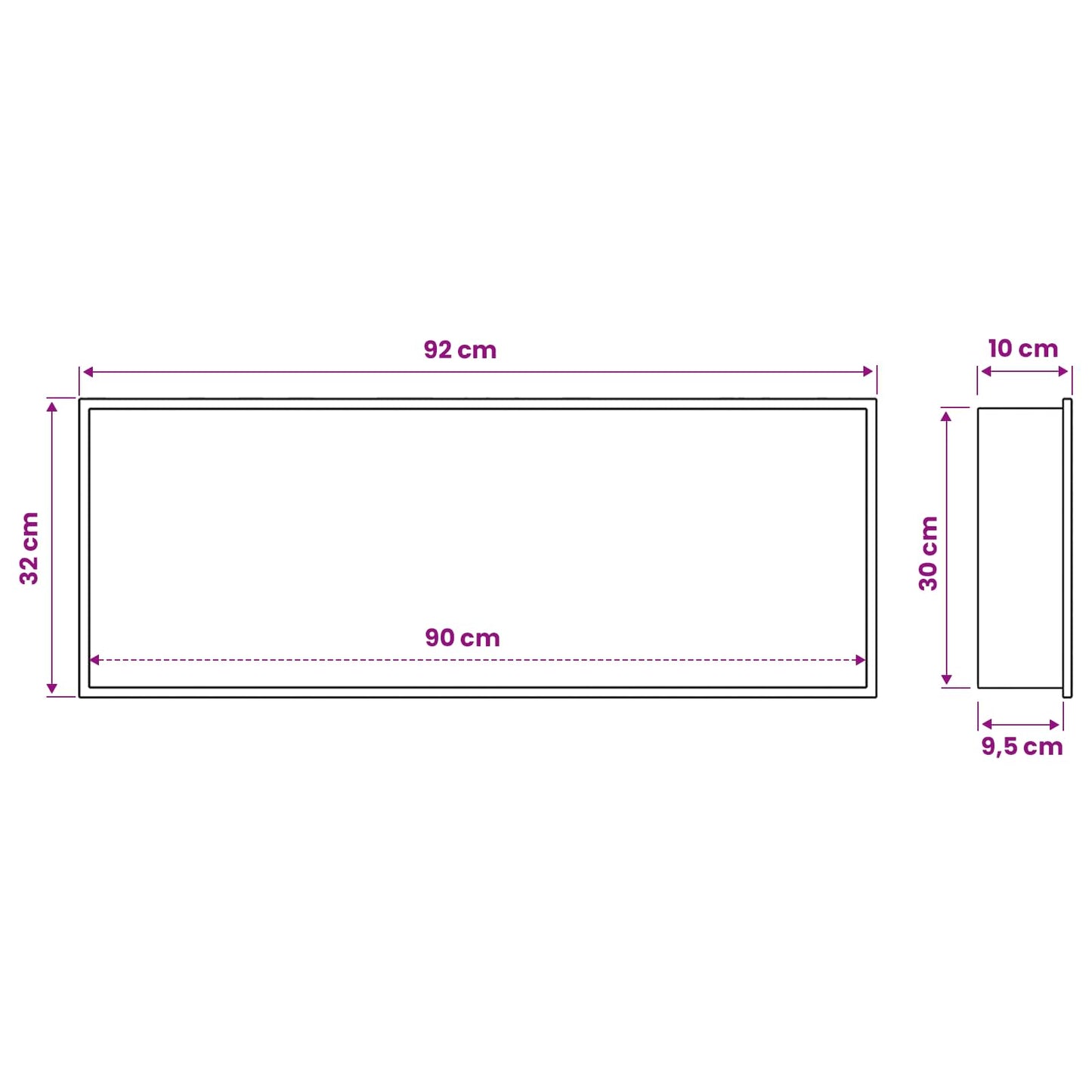 Bruse Niche Hvid 90 x 30 x 9,5 cm Rustfrit stål