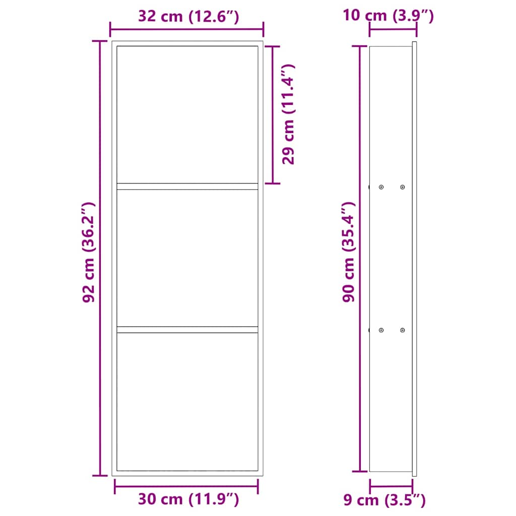 Bruse Niche Sort 92 x 32 x 10 cm Rustfrit stål