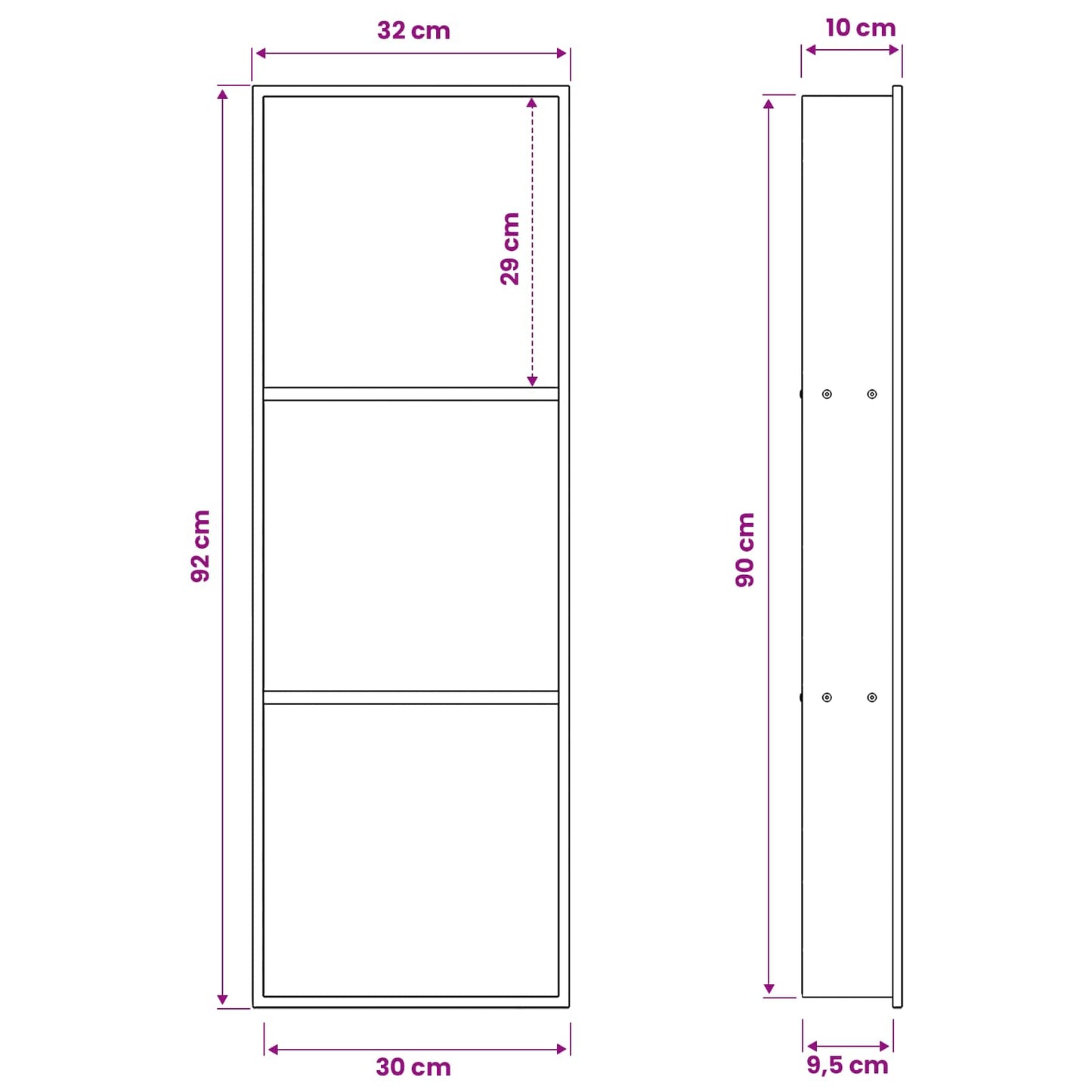 Bruse Niche Hvid 90 x 30 x 9,5 cm Rustfrit stål