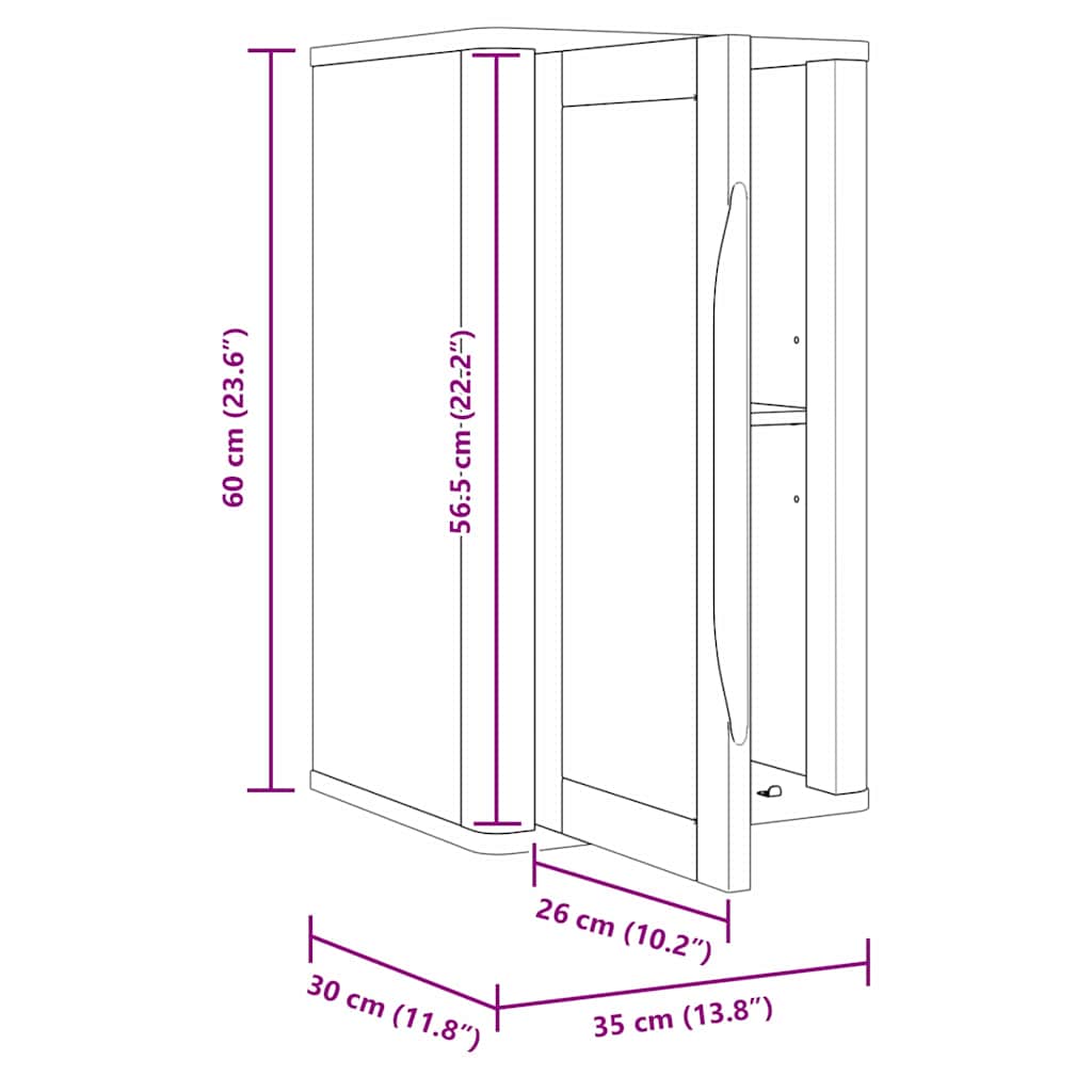Badeværelsesvægskab FLORO Hvid 35 x 30 x 60 cm Massivt fyrretræ