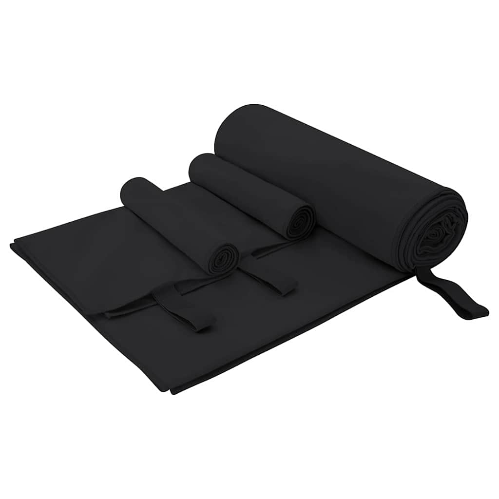 Sports håndklæde sæt 3 pcs Sort Polyester og polyamid