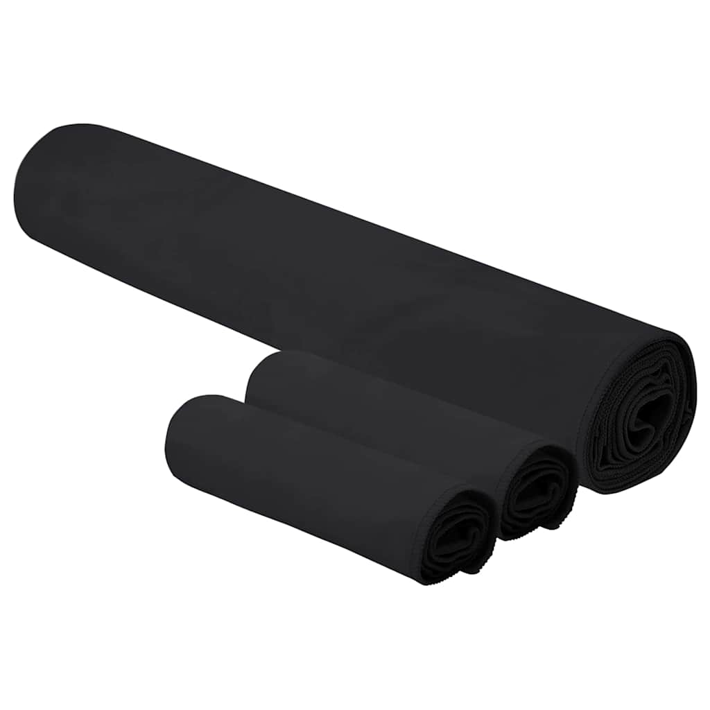 Sports håndklæde sæt 3 pcs Sort Polyester og polyamid