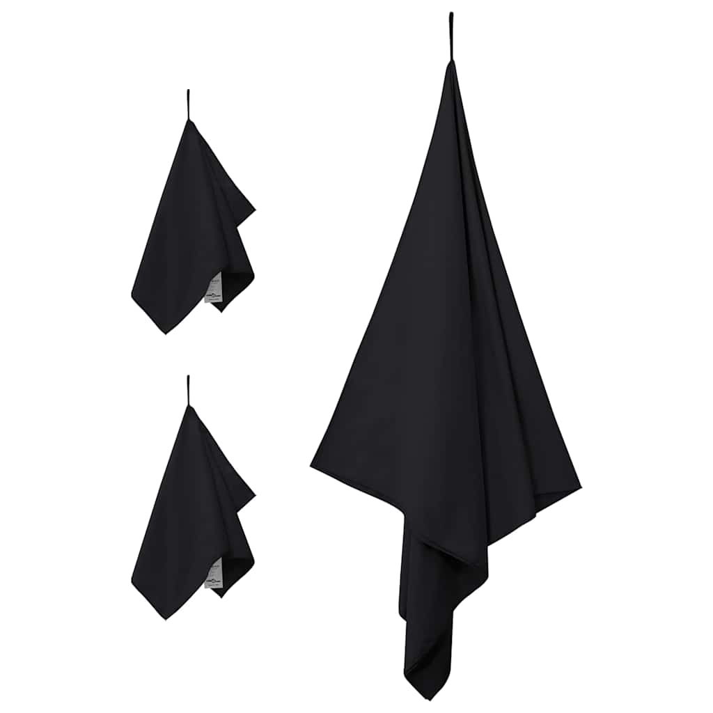 Sports håndklæde sæt 3 pcs Sort Polyester og polyamid