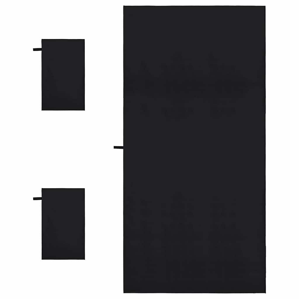 Sports håndklæde sæt 3 pcs Sort Polyester og polyamid
