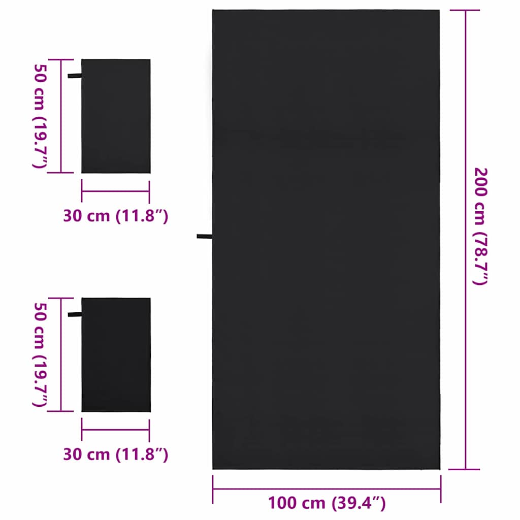 Sports håndklæde sæt 3 pcs Sort Polyester og polyamid