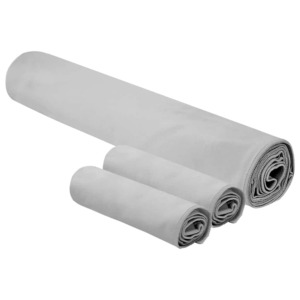 Sports håndklæde sæt 3 pcs Grå Polyester og polyamid