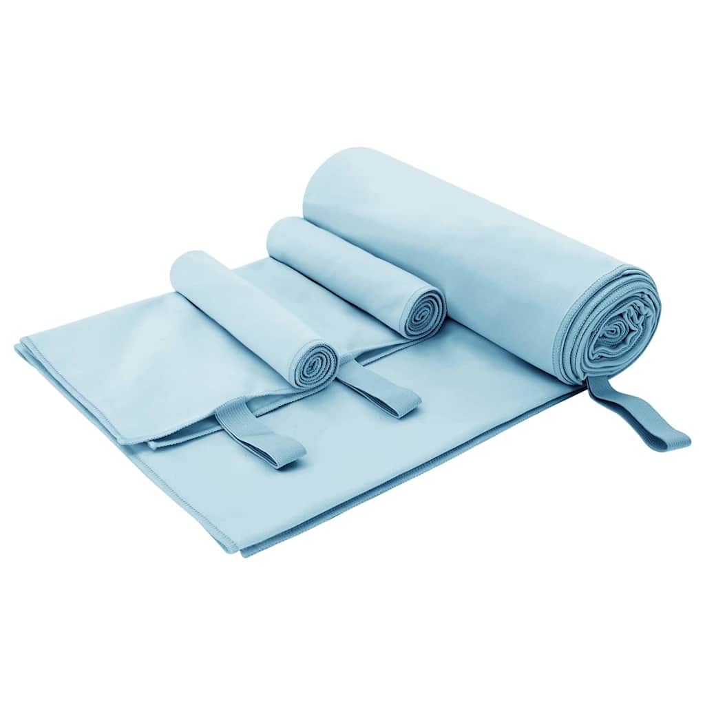 Sports håndklæde sæt 3 pcs Blå Polyester og polyamid