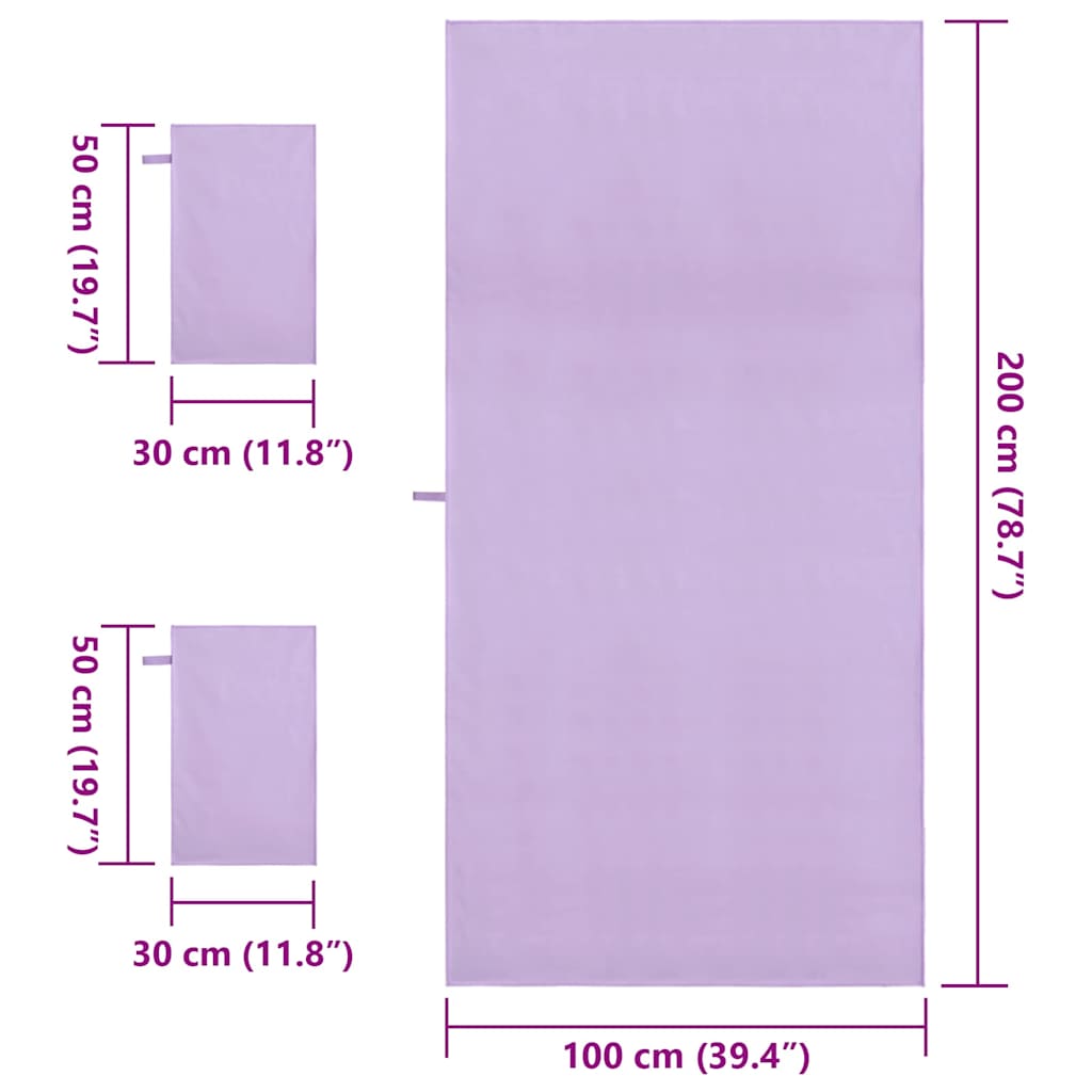 Sports håndklæde sæt 3 pcs Lilla Polyester og polyamid