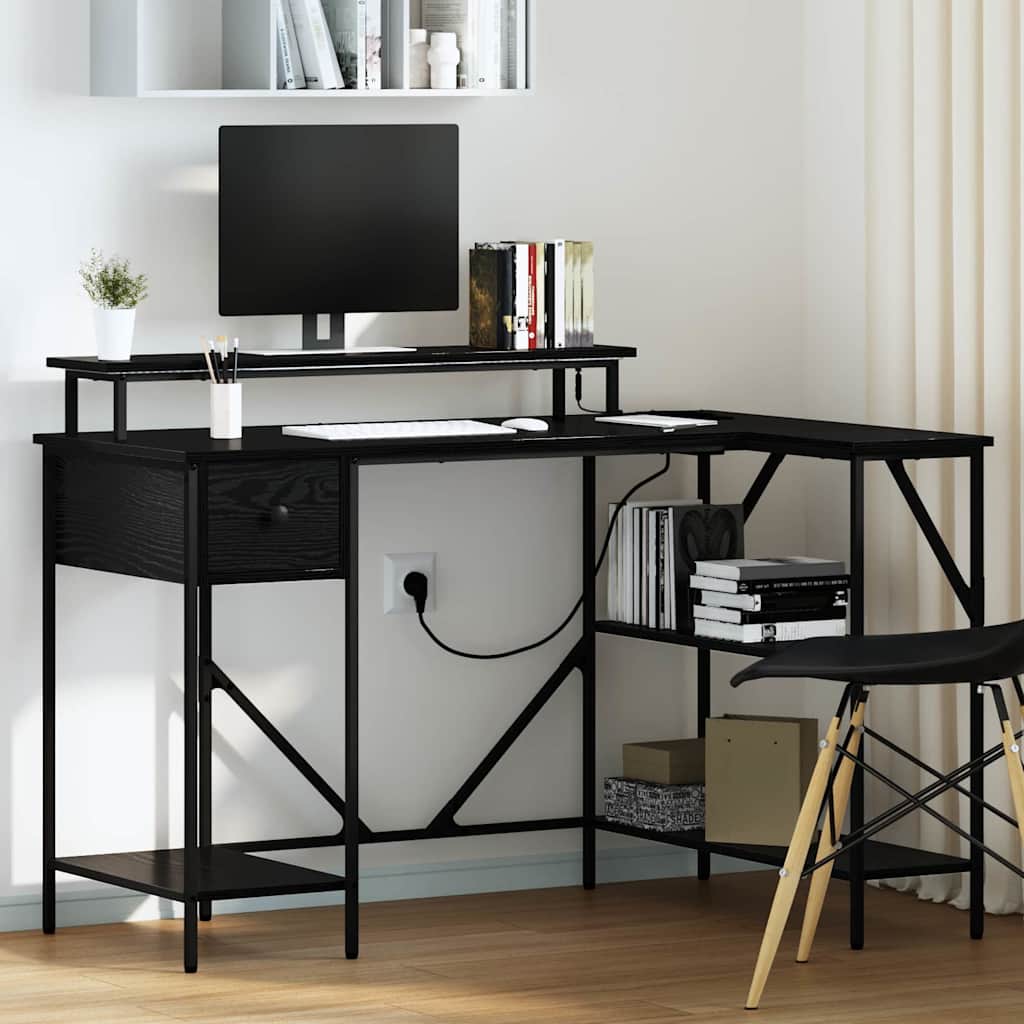Bord med skuffe Sort eg 120 x 79 x 86,5 cm Konstrueret træ