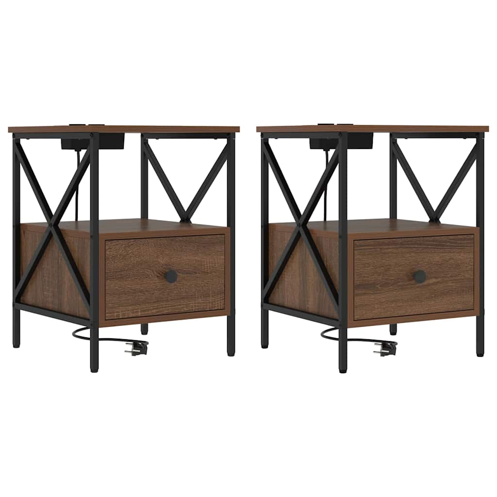 Natskab 2 pcs Brun eg 41,5 x 40,5 x 55 cm Konstrueret træ