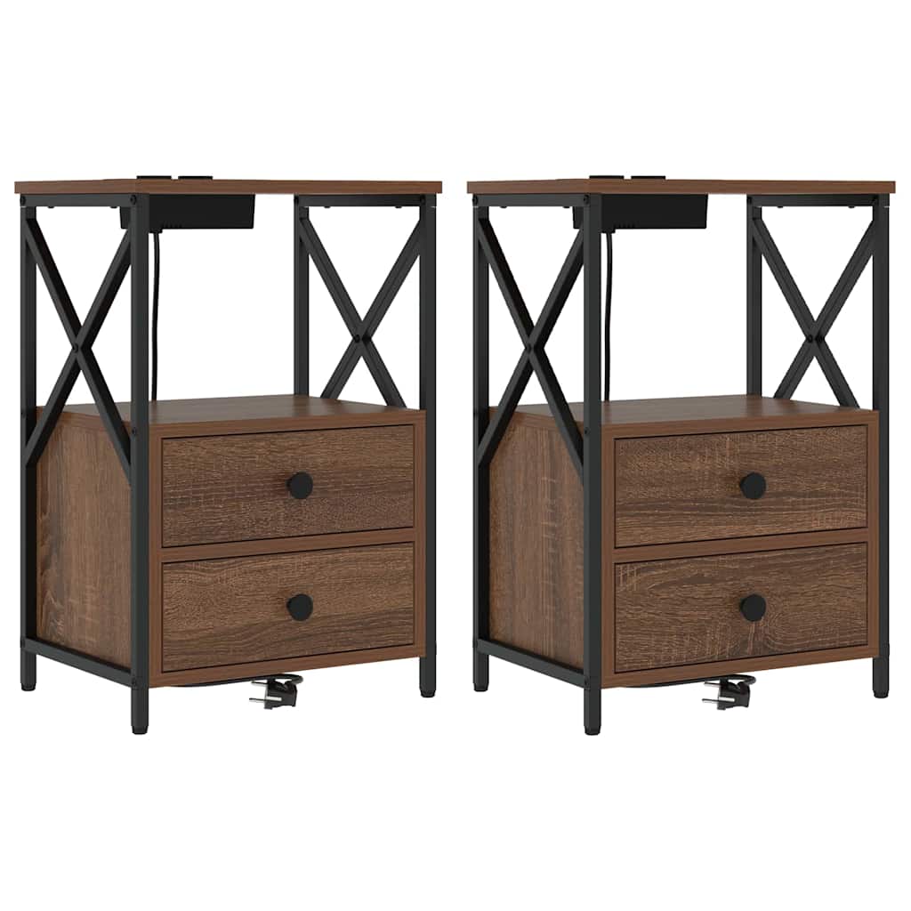 Natskab 2 pcs Brun eg 40 x 31 x 60 cm Konstrueret træ