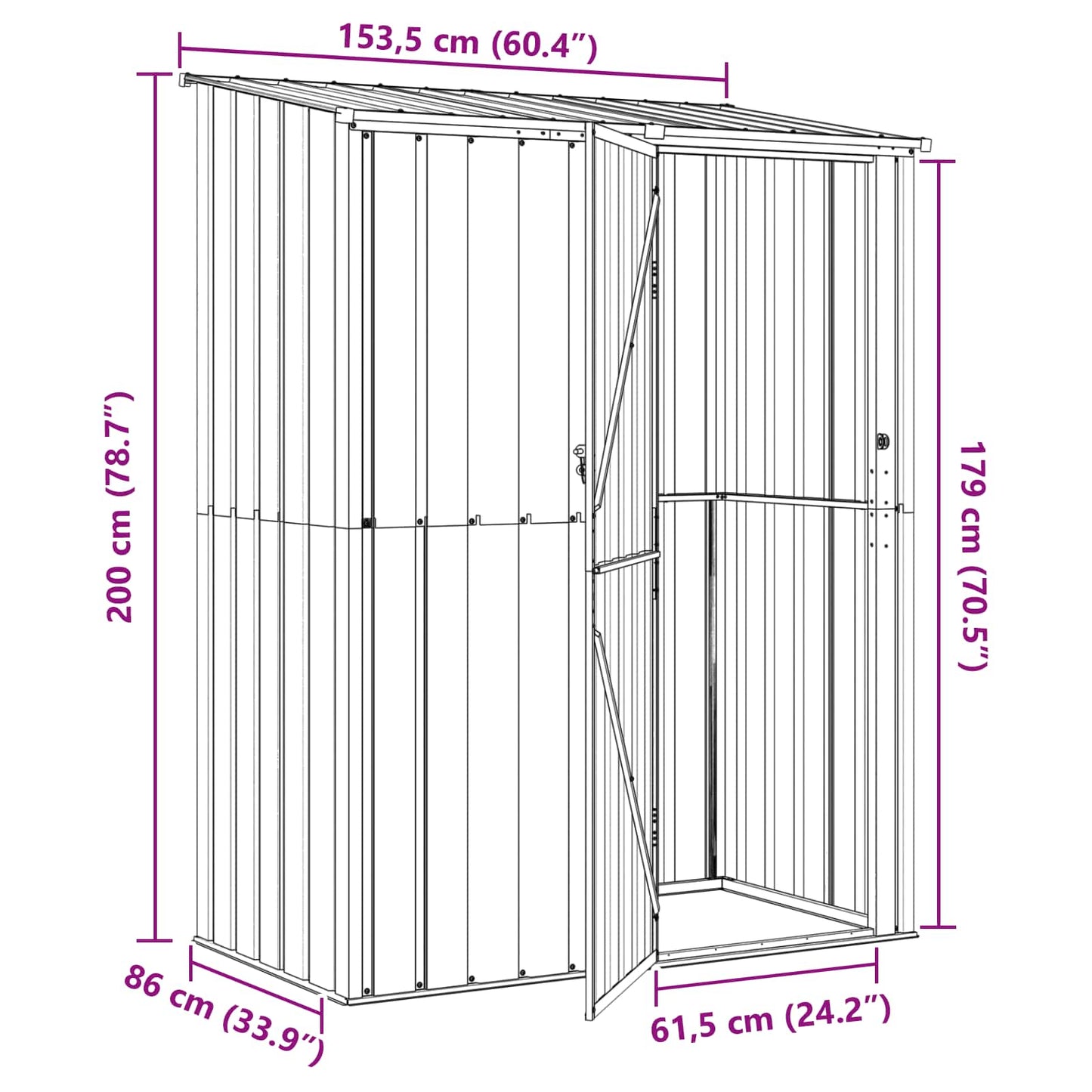 Haveskure Antracit 153,5 x 86 x 200 cm Metal