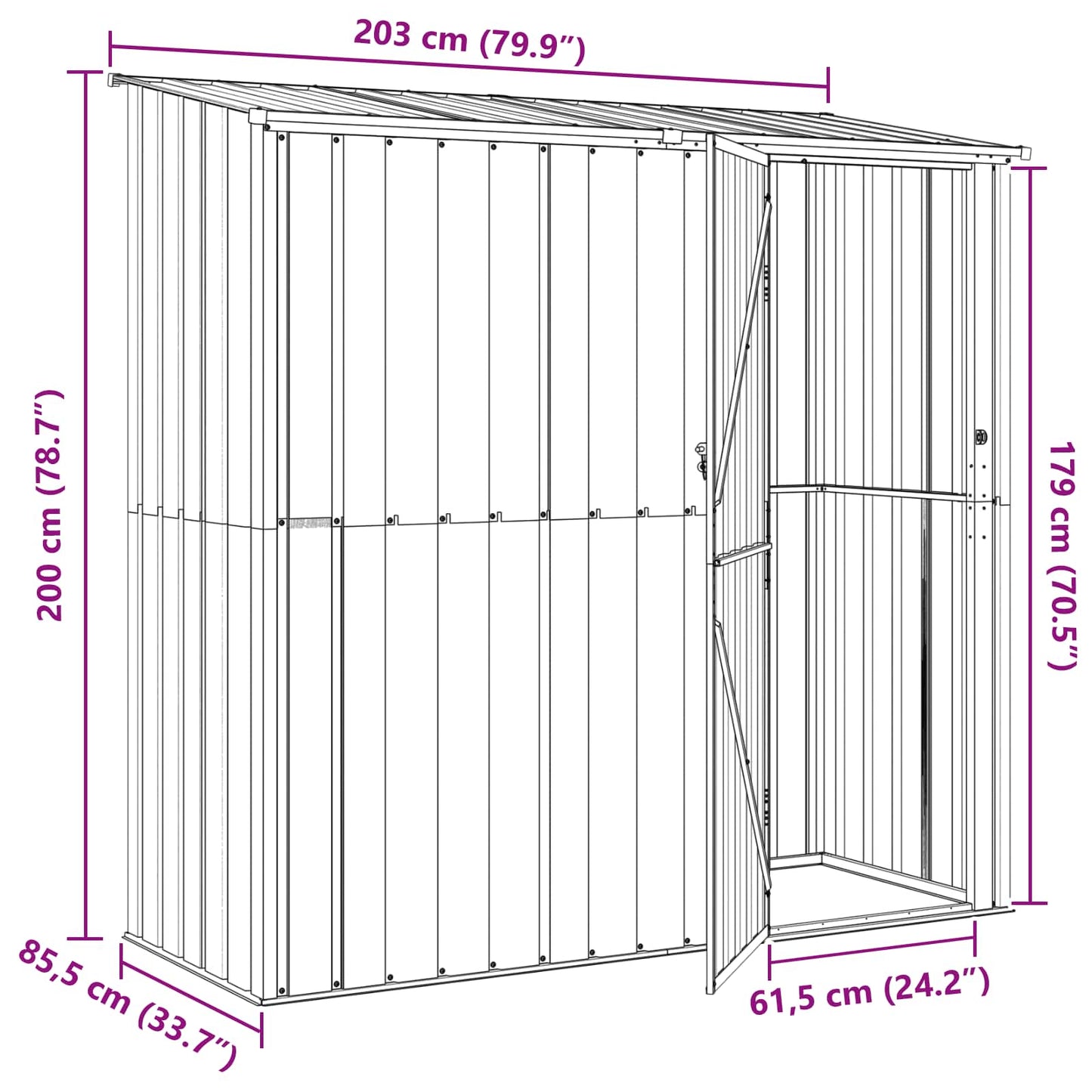 Haveskure Antracit 203 x 85,5 x 200 cm Metal