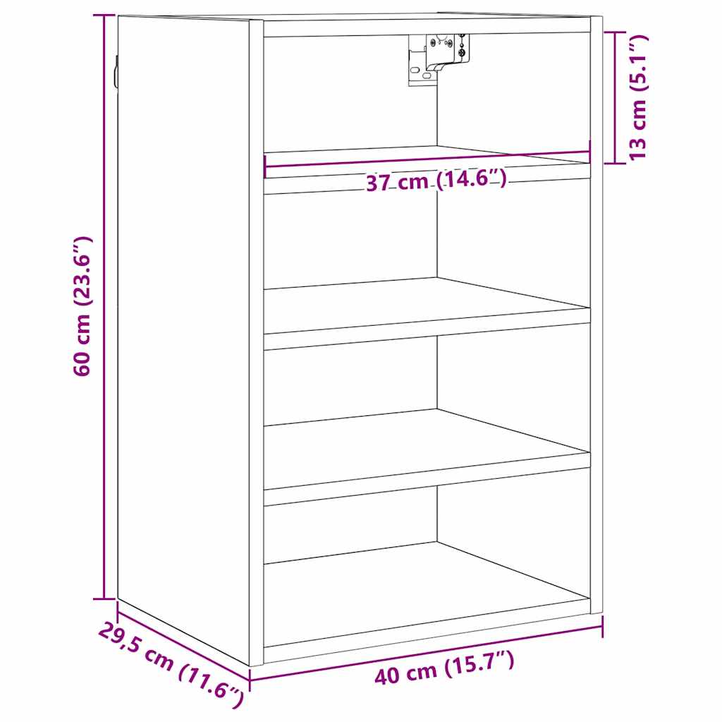Hængeskab Sort eg 40 x 29,5 x 60 cm Konstrueret træ