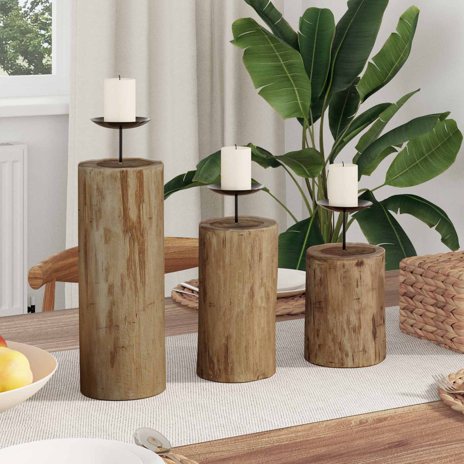 Lysestage 3 pcs Naturfarvet Massivt teaktræ billede
