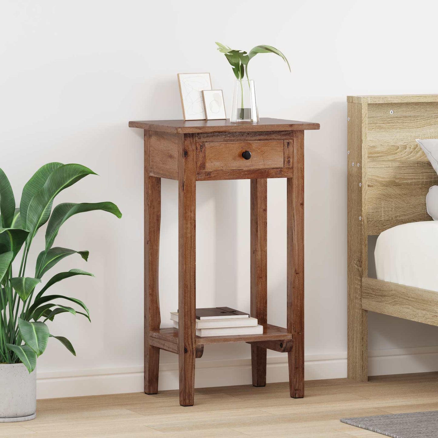 Planteholder med skuffe Brun 34 x 25 x 52 cm Mahogni Træ
